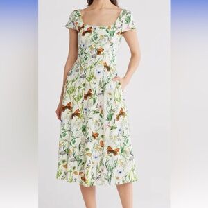 Avec Les Filles Green Midi Sundress with Flutter Sleeves
